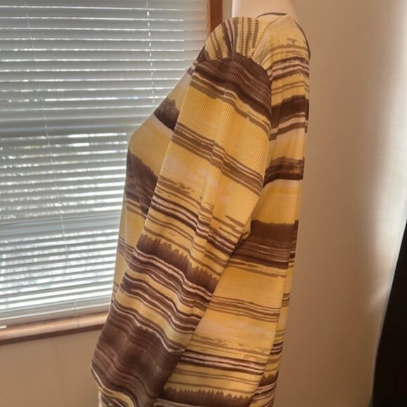 Allison Daley Yellow/Tan/Brown/White stripe 3/4 sleeve top, size 2X - Picture 2 of 5